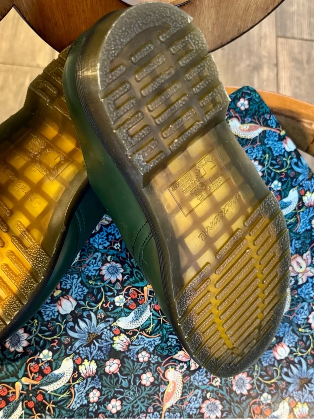 Dr. Martens Green 3-Eye Leather Oxfords with Yellow Stitching - Picture 3 of 6